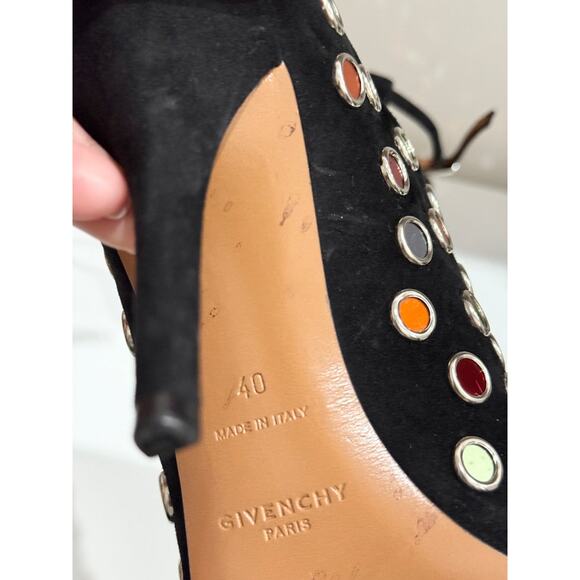 Givenchy Suede & Colorful Mirror Embellishment Mules Heels Black Women's EU 40 - Picture 5 of 6